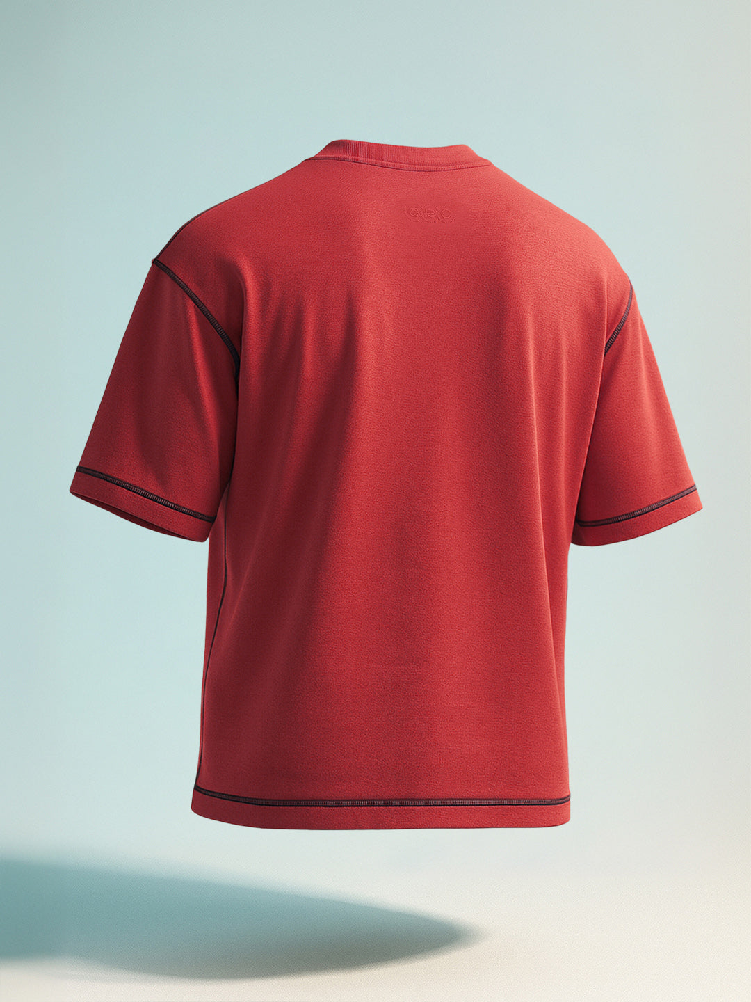 Men's Red Relaxed Fit Embroided 240 GSM Casual T-Shirt