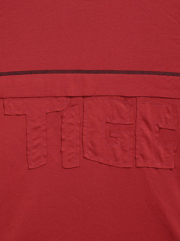 Men's Red Relaxed Fit Embroided 240 GSM Casual T-Shirt