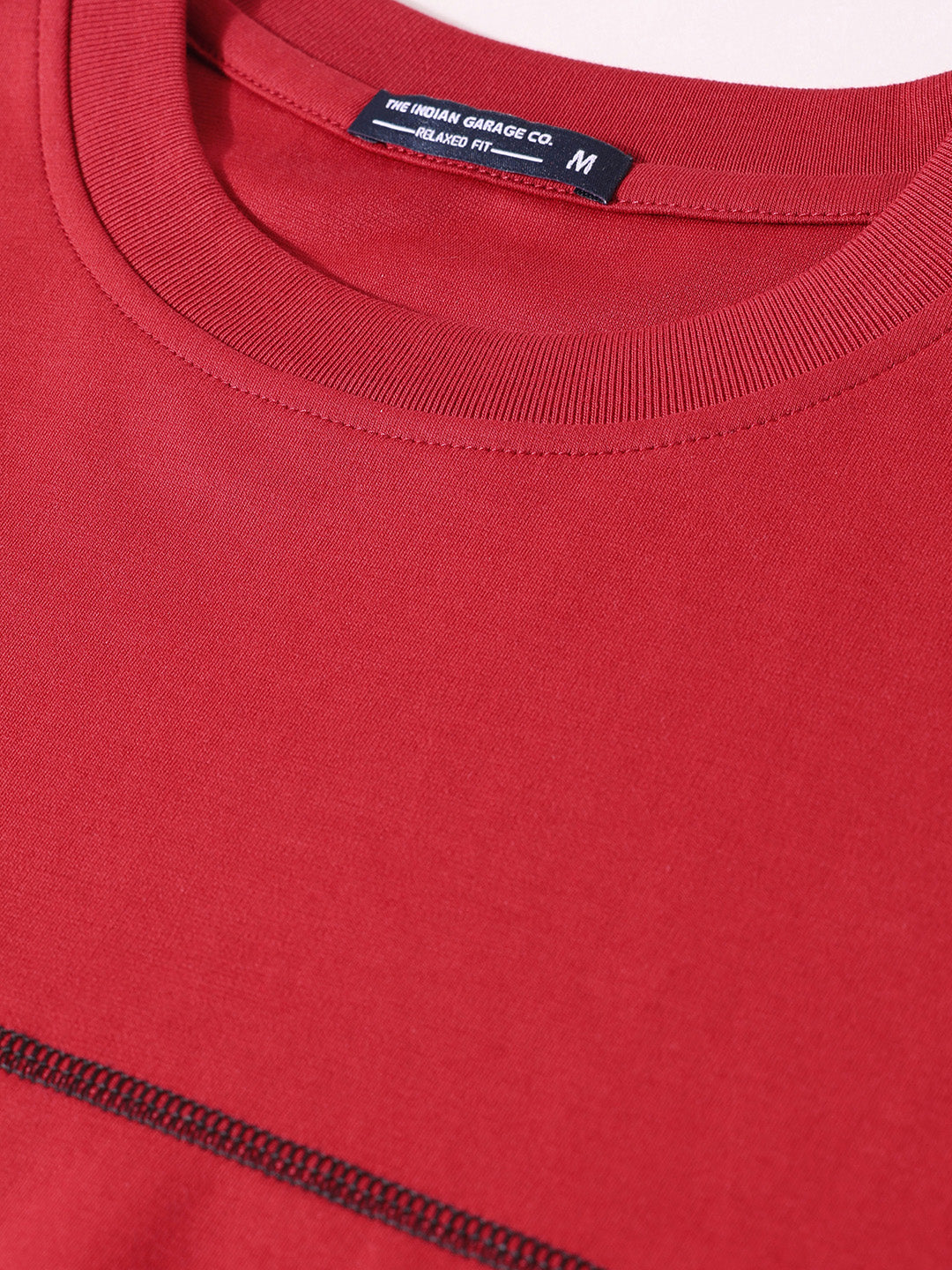 Men's Red Relaxed Fit Embroided 240 GSM Casual T-Shirt
