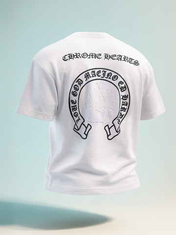 Men's White Relaxed Fit Embroided 240 GSM Casual T-Shirt