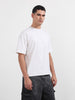 Men's White Relaxed Fit Embroided 240 GSM Casual T-Shirt