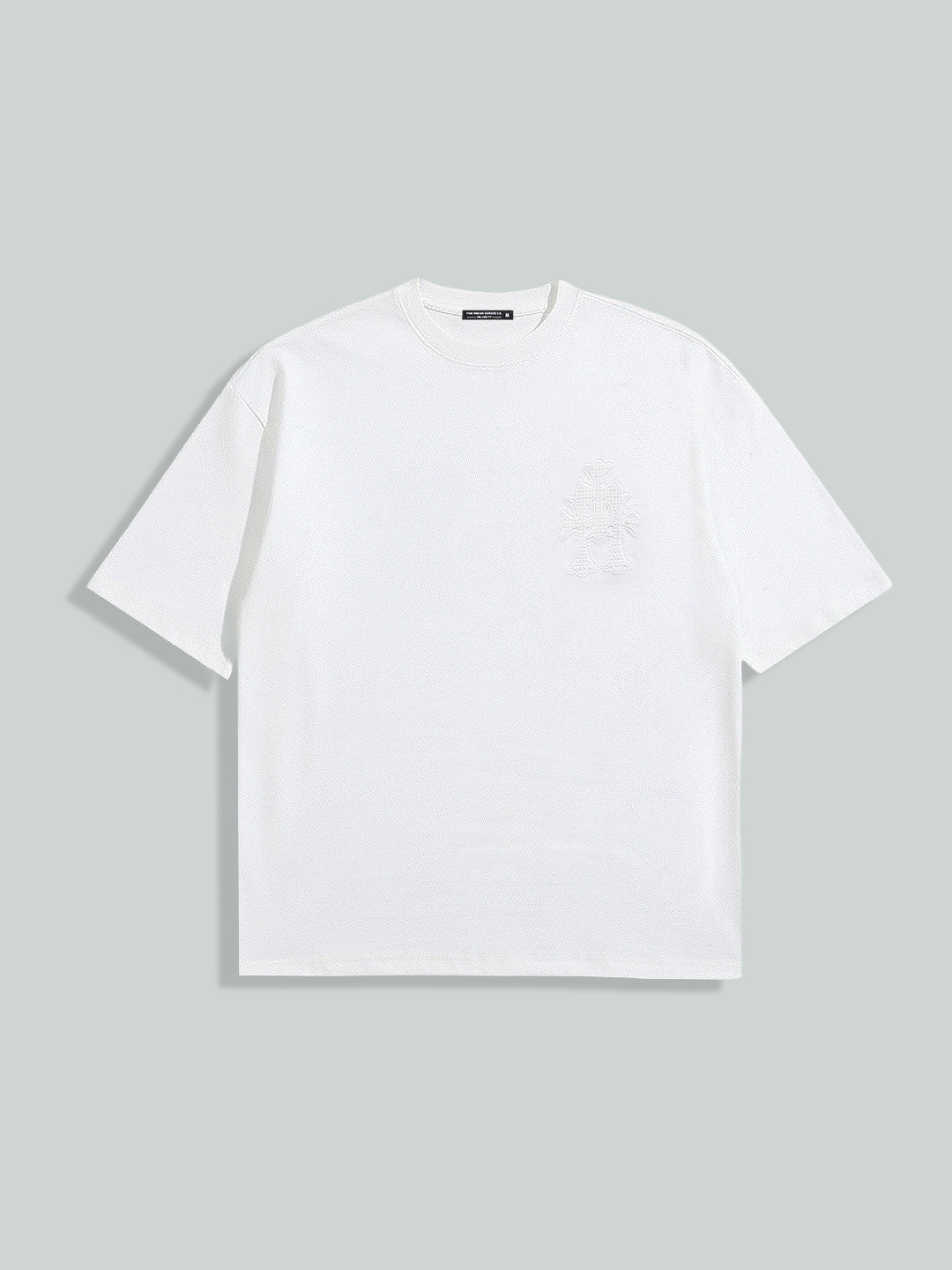 Men's White Relaxed Fit Embroided 240 GSM Casual T-Shirt