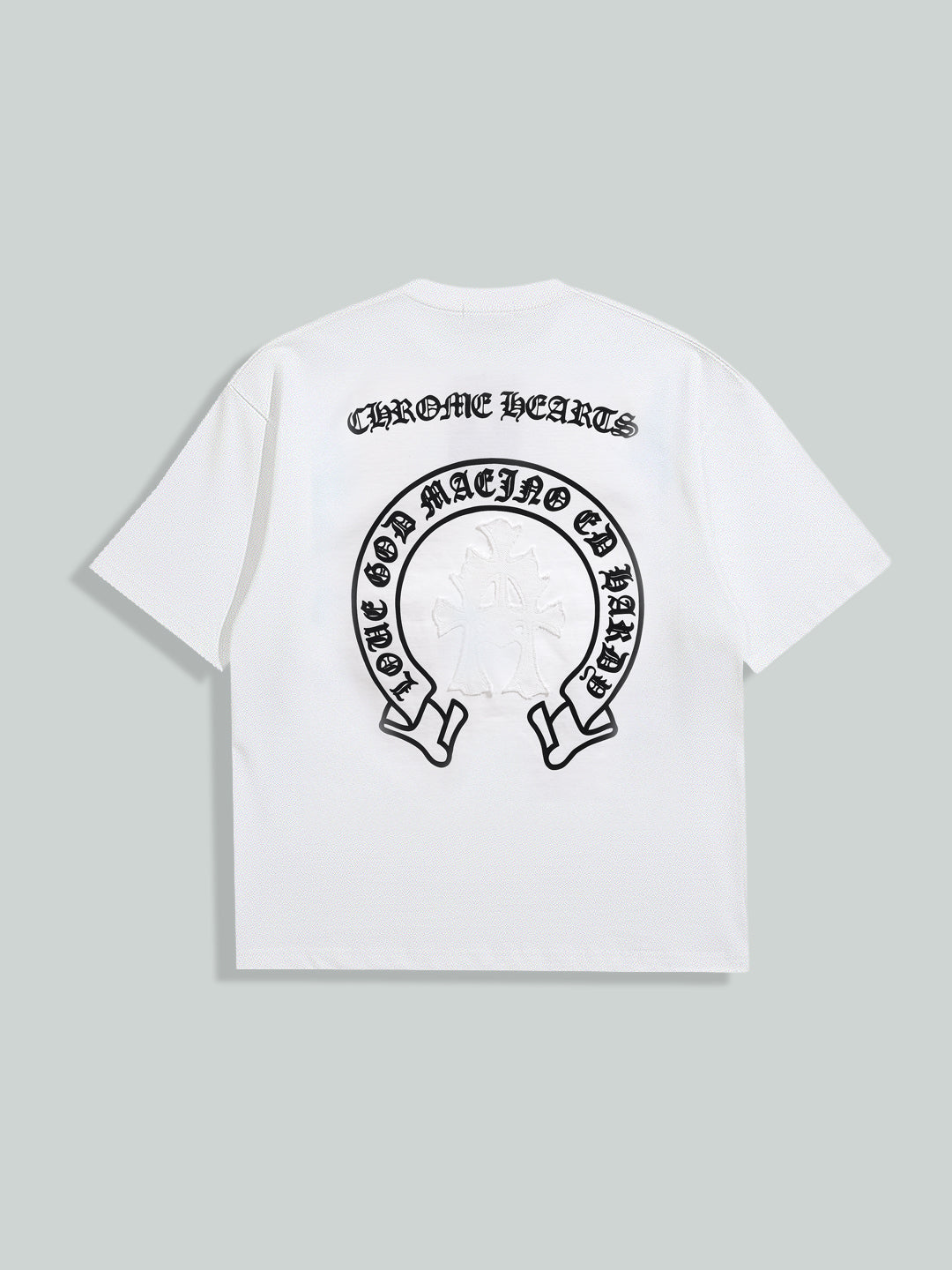 Men's White Relaxed Fit Embroided 240 GSM Casual T-Shirt