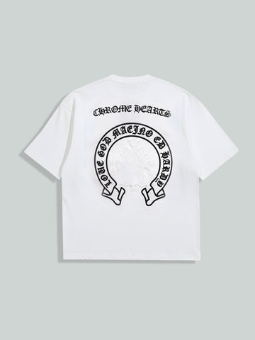 Men's White Relaxed Fit Embroided 240 GSM Casual T-Shirt