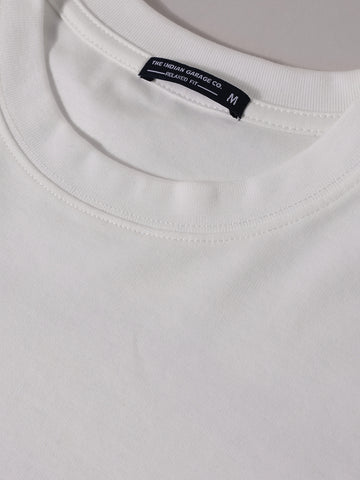 Men's White Relaxed Fit Embroided 240 GSM Casual T-Shirt