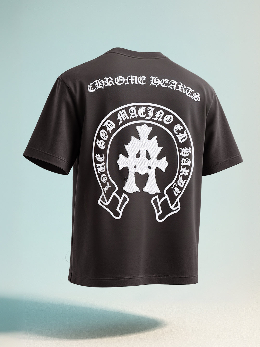 Men's Grey Relaxed Fit Embroided 240 GSM Casual T-Shirt