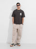 Men's Grey Relaxed Fit Embroided 240 GSM Casual T-Shirt