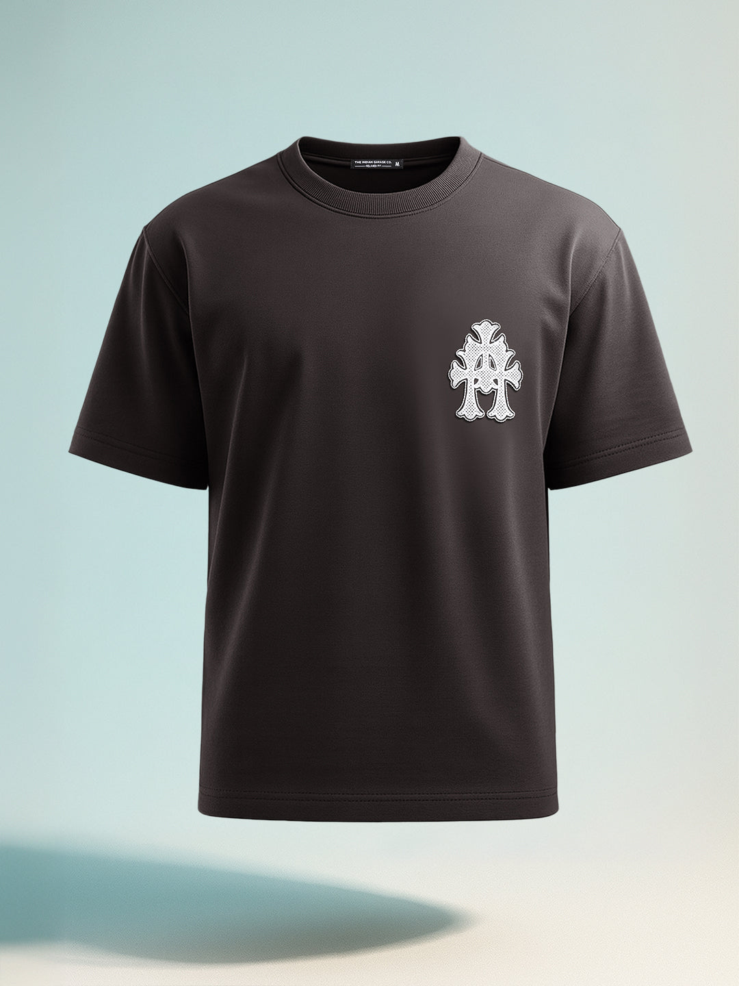 Men's Grey Relaxed Fit Embroided 240 GSM Casual T-Shirt