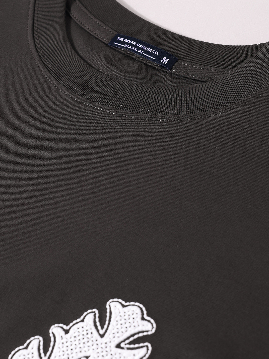 Men's Grey Relaxed Fit Embroided 240 GSM Casual T-Shirt