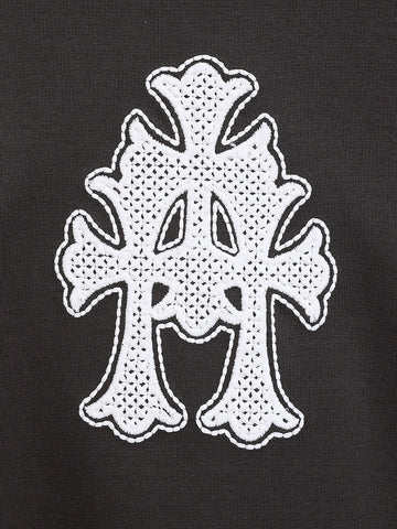 Men's Grey Relaxed Fit Embroided 240 GSM Casual T-Shirt