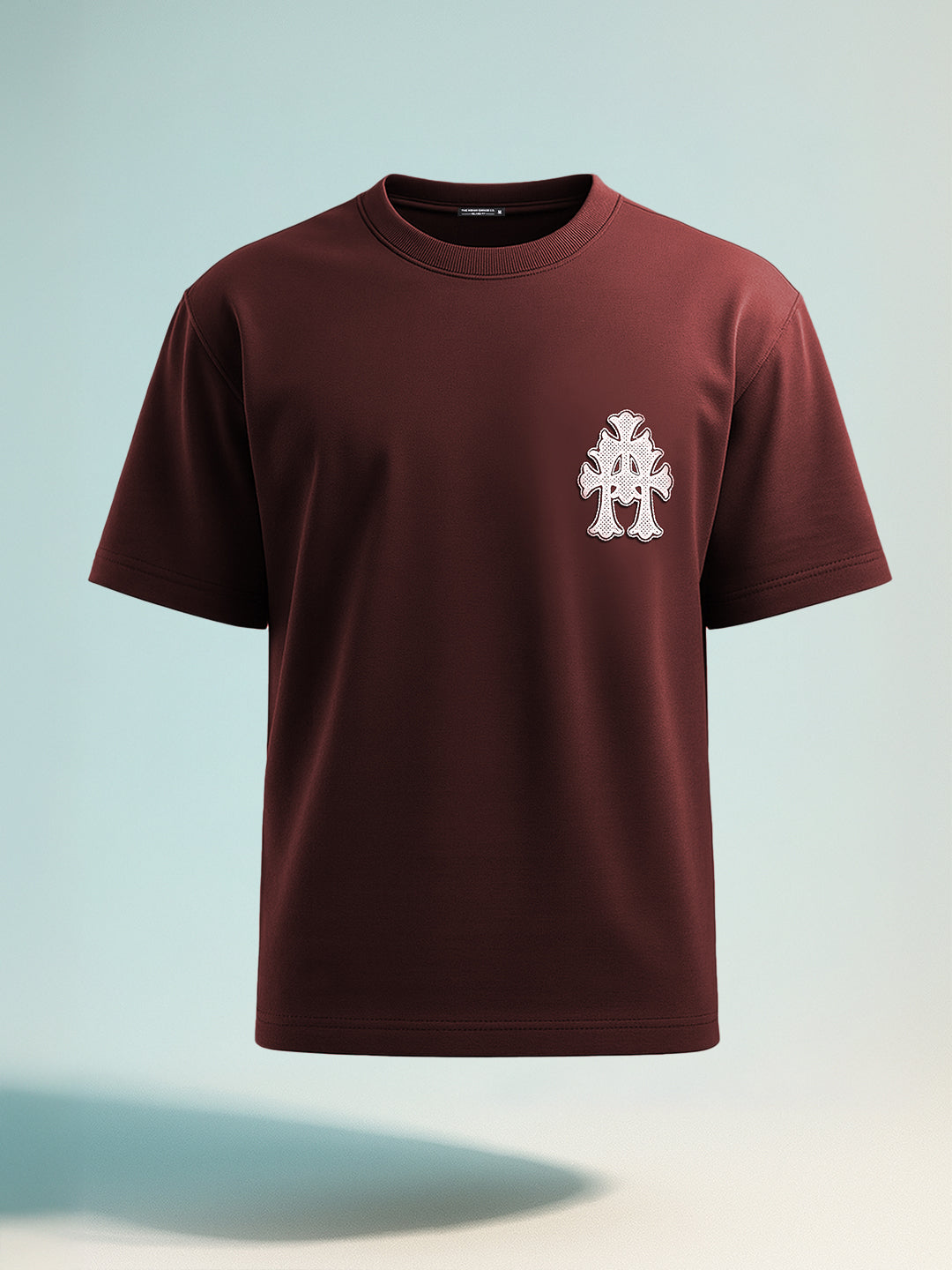 Men's Maroon Relaxed Fit Embroided 240 GSM Casual T-Shirt