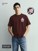 Men's Maroon Relaxed Fit Embroided 240 GSM Casual T-Shirt