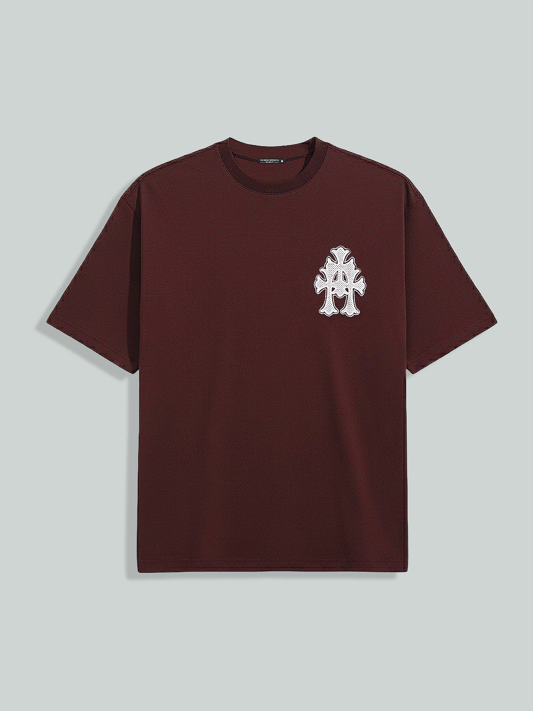 Men's Maroon Relaxed Fit Embroided 240 GSM Casual T-Shirt