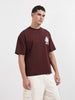 Men's Maroon Relaxed Fit Embroided 240 GSM Casual T-Shirt