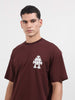 Men's Maroon Relaxed Fit Embroided 240 GSM Casual T-Shirt