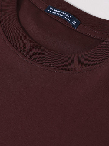 Men's Maroon Relaxed Fit Embroided 240 GSM Casual T-Shirt