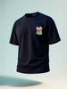Men's Navy Blue Relaxed Fit Embroided 240 GSM Graphic  T-Shirt