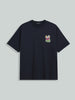 Men's Blue Relaxed Fit Embroided 240 GSM Graphic  T-Shirt