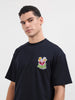 Men's Blue Relaxed Fit Embroided 240 GSM Graphic  T-Shirt