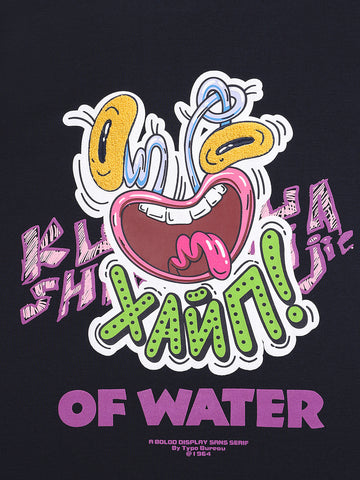 Men's Blue Relaxed Fit Embroided 240 GSM Graphic  T-Shirt