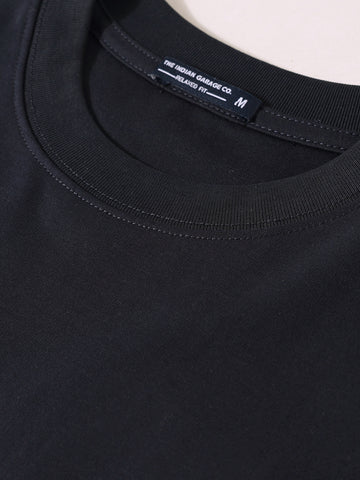 Men's Blue Relaxed Fit Embroided 240 GSM Graphic  T-Shirt