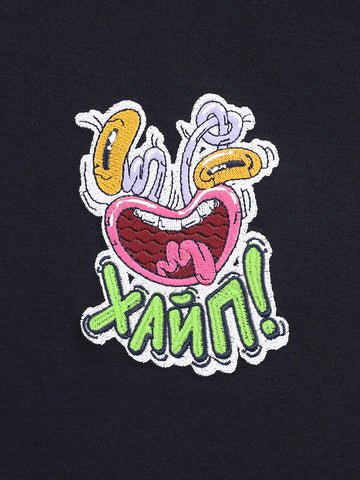 Men's Blue Relaxed Fit Embroided 240 GSM Graphic  T-Shirt