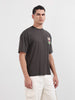 Men's Grey Relaxed Fit Embroided 240 GSM Graphic  T-Shirt