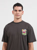 Men's Grey Relaxed Fit Embroided 240 GSM Graphic  T-Shirt