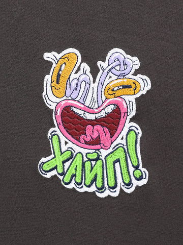 Men's Grey Relaxed Fit Embroided 240 GSM Graphic  T-Shirt