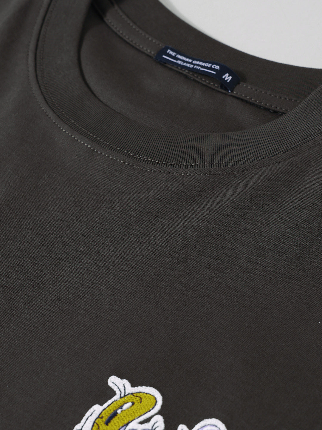 Men's Grey Relaxed Fit Embroided 240 GSM Graphic  T-Shirt