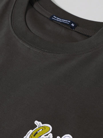 Men's Grey Relaxed Fit Embroided 240 GSM Graphic  T-Shirt
