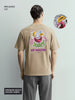 Men's Beige Relaxed Fit Embroided 240 GSM Graphic  T-Shirt