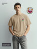 Men's Beige Relaxed Fit Embroided 240 GSM Graphic  T-Shirt