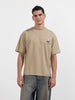 Men's Beige Relaxed Fit Embroided 240 GSM Graphic  T-Shirt