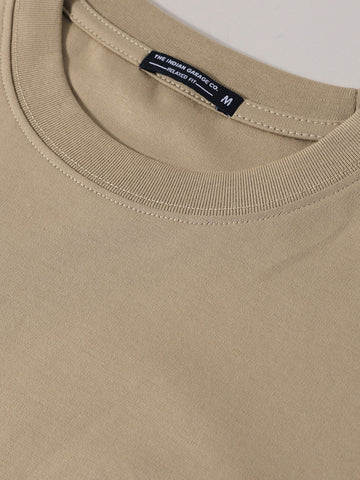 Men's Beige Relaxed Fit Embroided 240 GSM Graphic  T-Shirt