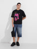 Men's Black Relaxed Fit Embroided 240 GSM Casual T-Shirt