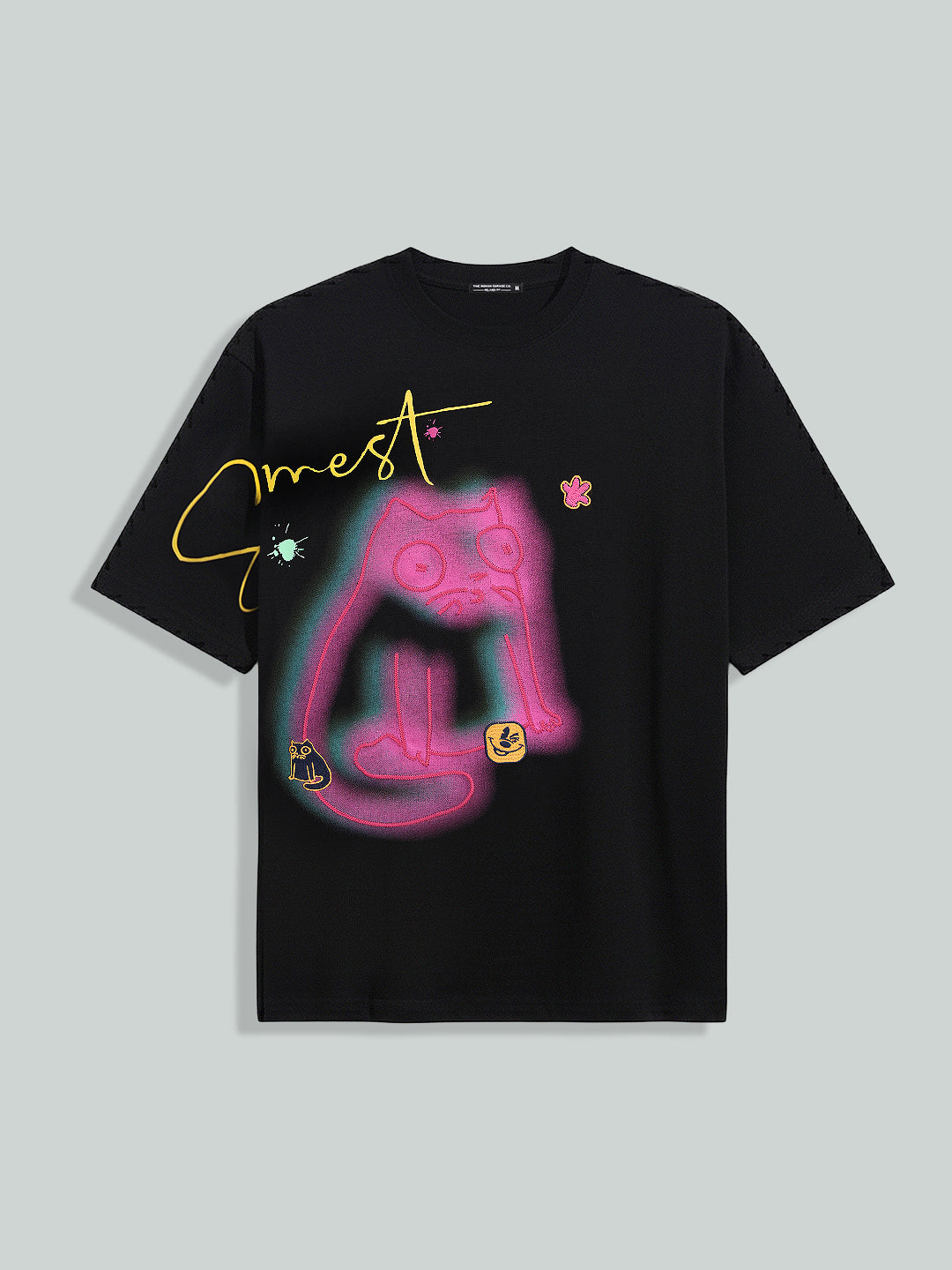 Men's Black Relaxed Fit Embroided 240 GSM Casual T-Shirt