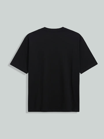 Men's Black Relaxed Fit Embroided 240 GSM Casual T-Shirt