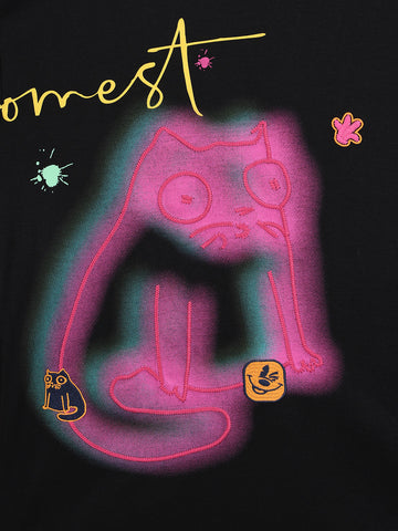 Men's Black Relaxed Fit Embroided 240 GSM Casual T-Shirt