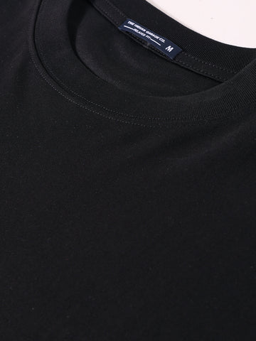 Men's Black Relaxed Fit Embroided 240 GSM Casual T-Shirt