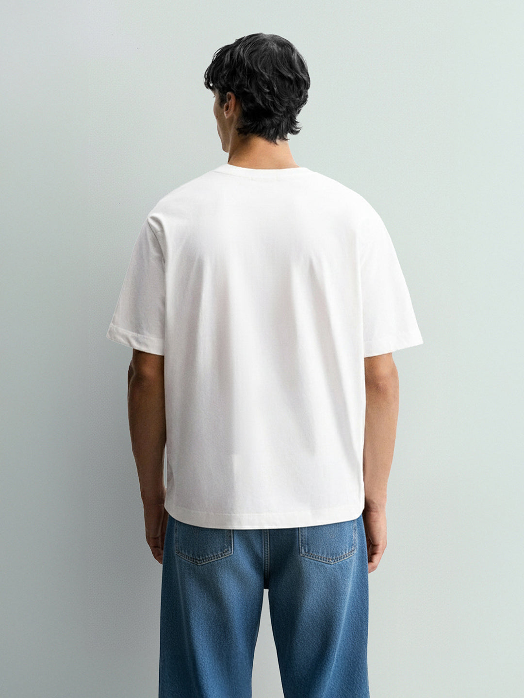 Men's White Relaxed Fit Embroided 240 GSM Casual T-Shirt