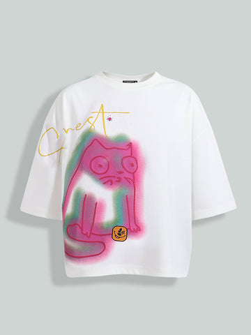 Men's White Relaxed Fit Embroided 240 GSM Casual T-Shirt