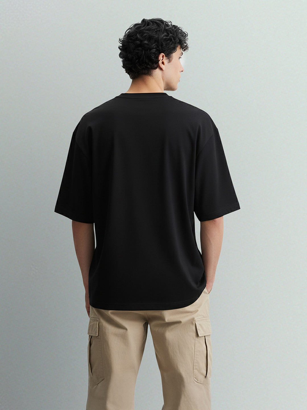 Men's Black Relaxed Fit Embroided 240 GSM Casual T-Shirt