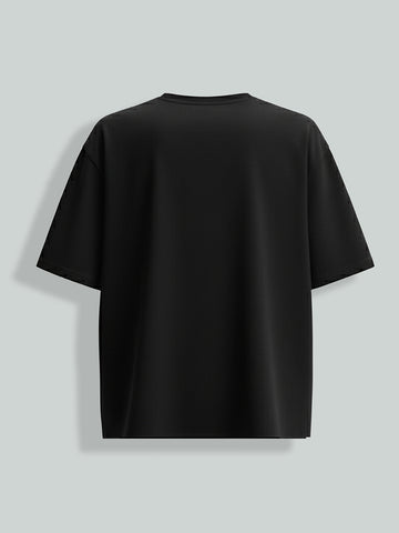 Men's Black Relaxed Fit Embroided 240 GSM Casual T-Shirt