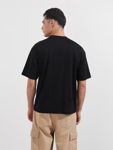 Men's Black Relaxed Fit Embroided 240 GSM Casual T-Shirt