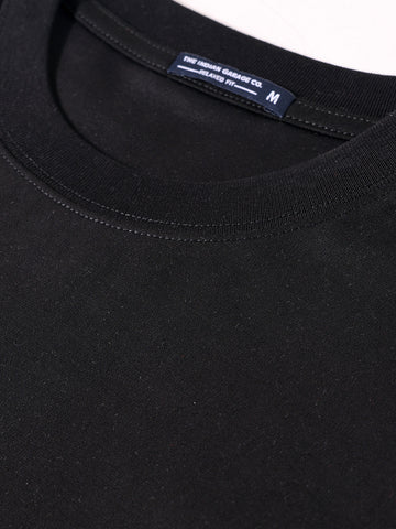Men's Black Relaxed Fit Embroided 240 GSM Casual T-Shirt