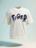 Men's Cream Relaxed Fit Embroided 240 GSM Casual T-Shirt