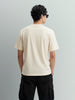 Men's Cream Relaxed Fit Embroided 240 GSM Casual T-Shirt