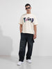 Men's Cream Relaxed Fit Embroided 240 GSM Casual T-Shirt