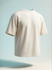 Men's Cream Relaxed Fit Embroided 240 GSM Casual T-Shirt